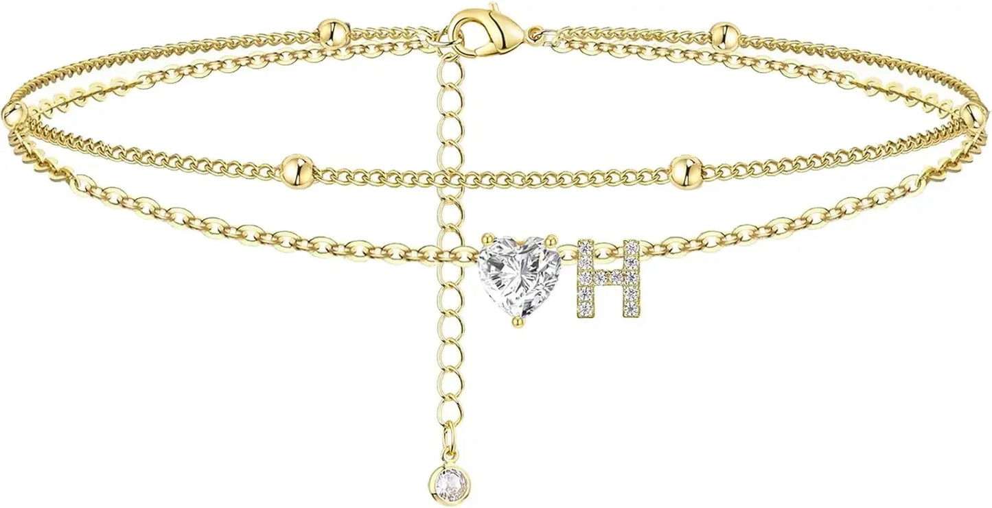 Gold Layered Heart Ankle Bracelet personalized