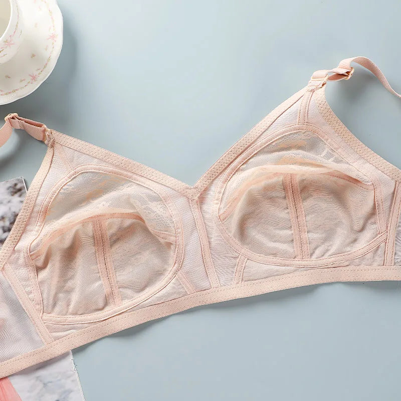 Women's Big Lace Bra Ultra-thin Unlined Transparent Push up Bras