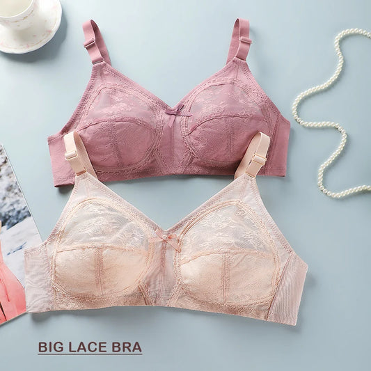 Women's Big Lace Bra Ultra-thin Unlined Transparent Push up Bras