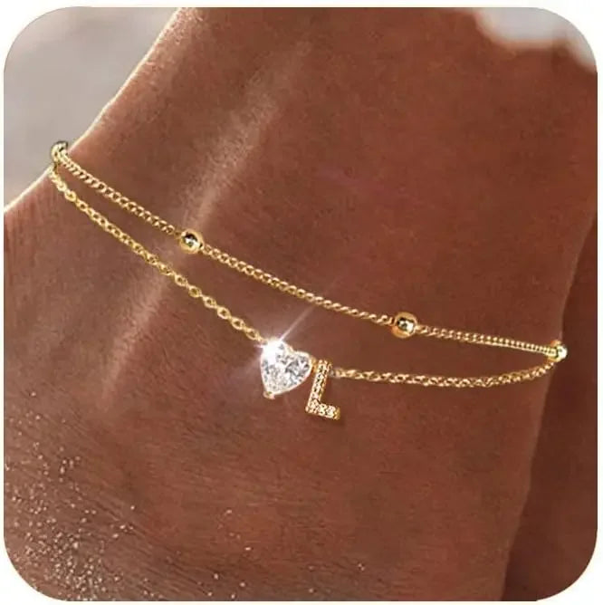 Gold Layered Heart Ankle Bracelet personalized