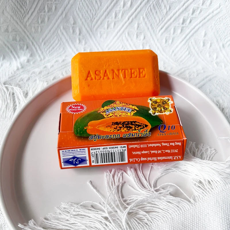 Thailand ASANTEE Papaya Honey Herb Soap Whitening Handmade Soap Lightening Skin Moisturizing Cleansing Anti-aging Face Skin Care