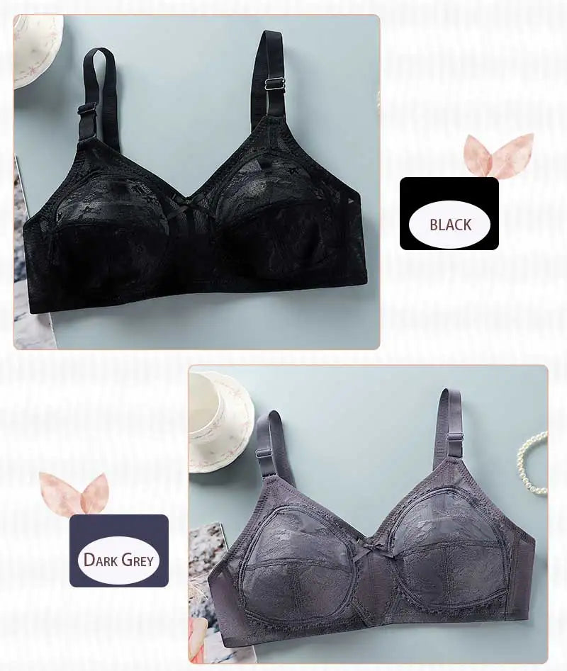 Women's Big Lace Bra Ultra-thin Unlined Transparent Push up Bras Wireless Sexy Fashion Underwear 34-46 Large Bras