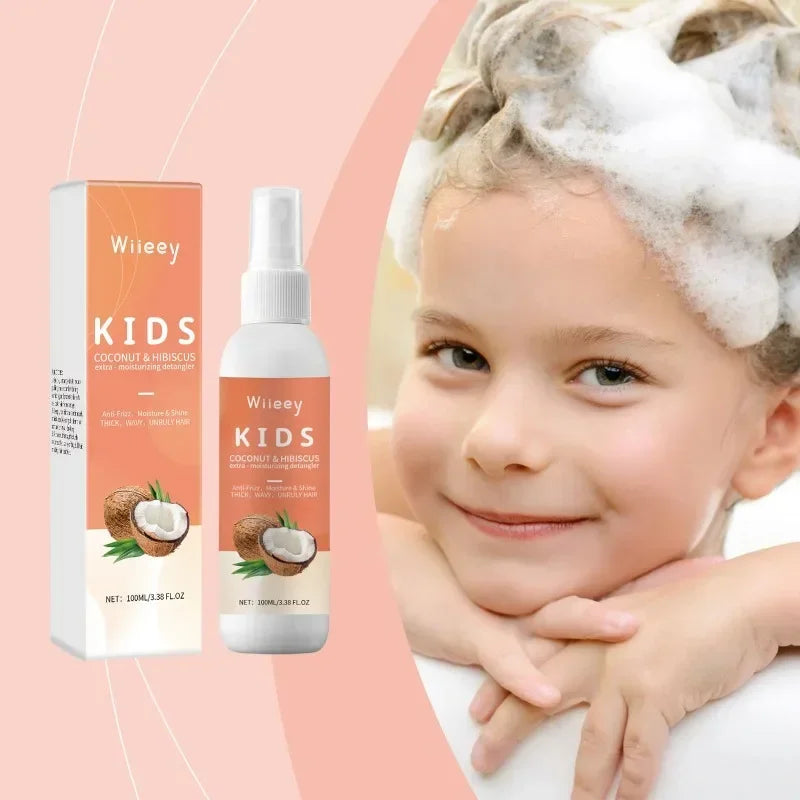 Kids Detangling Spray Frizzy Hair Detangler Tangle Tamer Knots Remover Tangle-Free Hair Care Coconut Oil for Toddlers Girls
