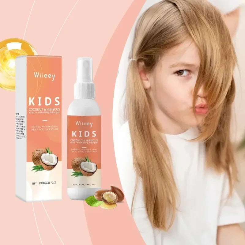 Kids Detangling Spray Frizzy Hair Detangler Tangle Tamer Knots Remover Tangle-Free Hair Care Coconut Oil for Toddlers Girls