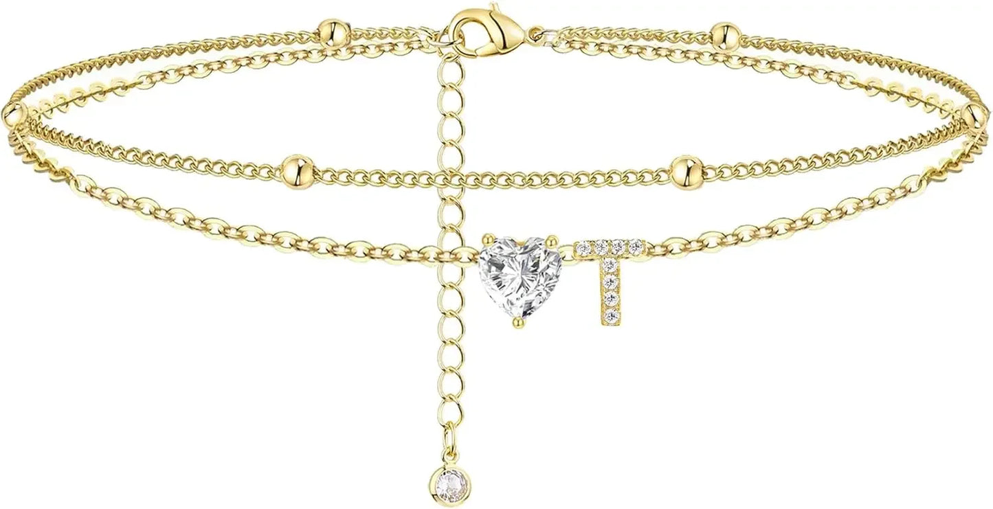 Gold Layered Heart Ankle Bracelet personalized