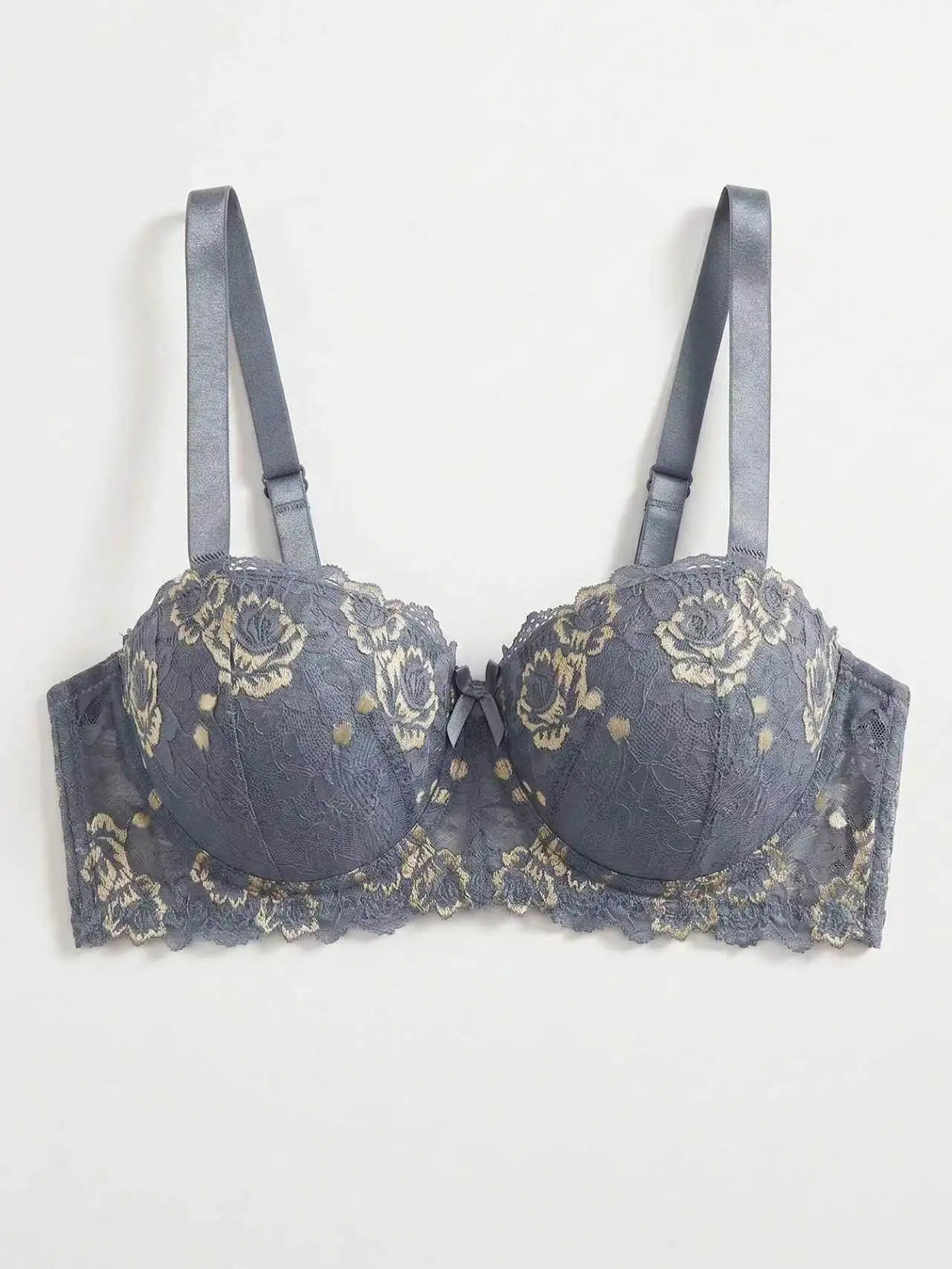 Daily Wide Strap Plus Size Women Bra Lace & Embroidery Push up Bra Comfort Thin Cup Underwire Support Lingerie Bra