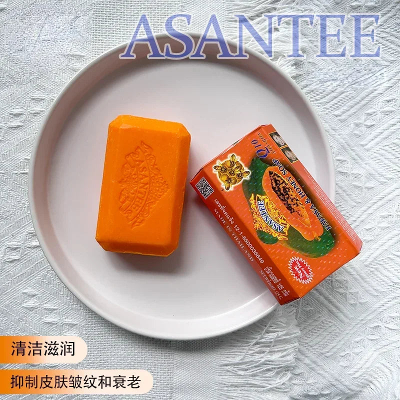 Thailand ASANTEE Papaya Honey Herb Soap Handmade Soap Whitening Lightening Skin Moisturizing Cleansing Anti-aging Face Skin Care