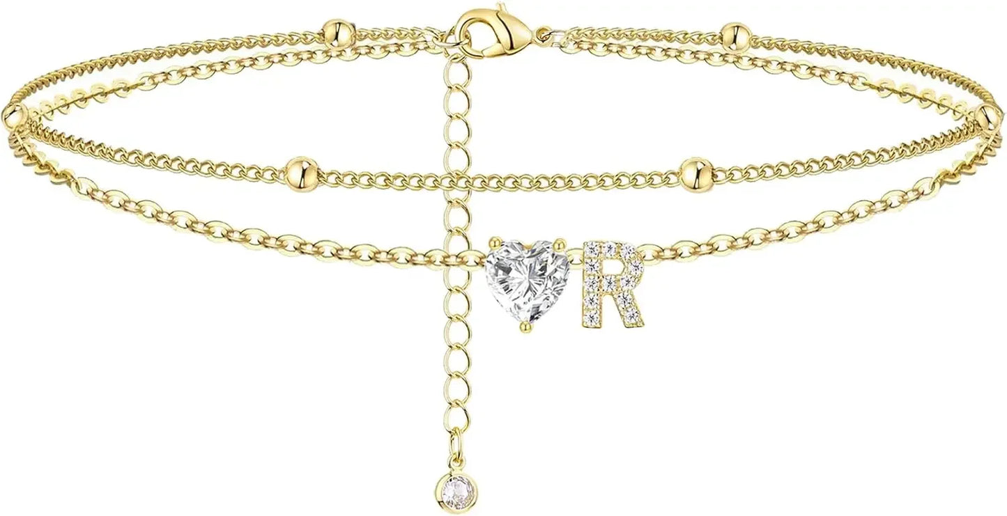 Gold Layered Heart Ankle Bracelet personalized