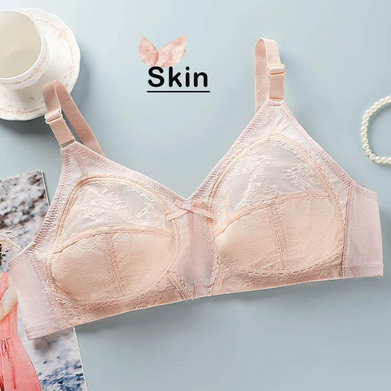Women's Big Lace Bra Ultra-thin Unlined Transparent Push up Bras