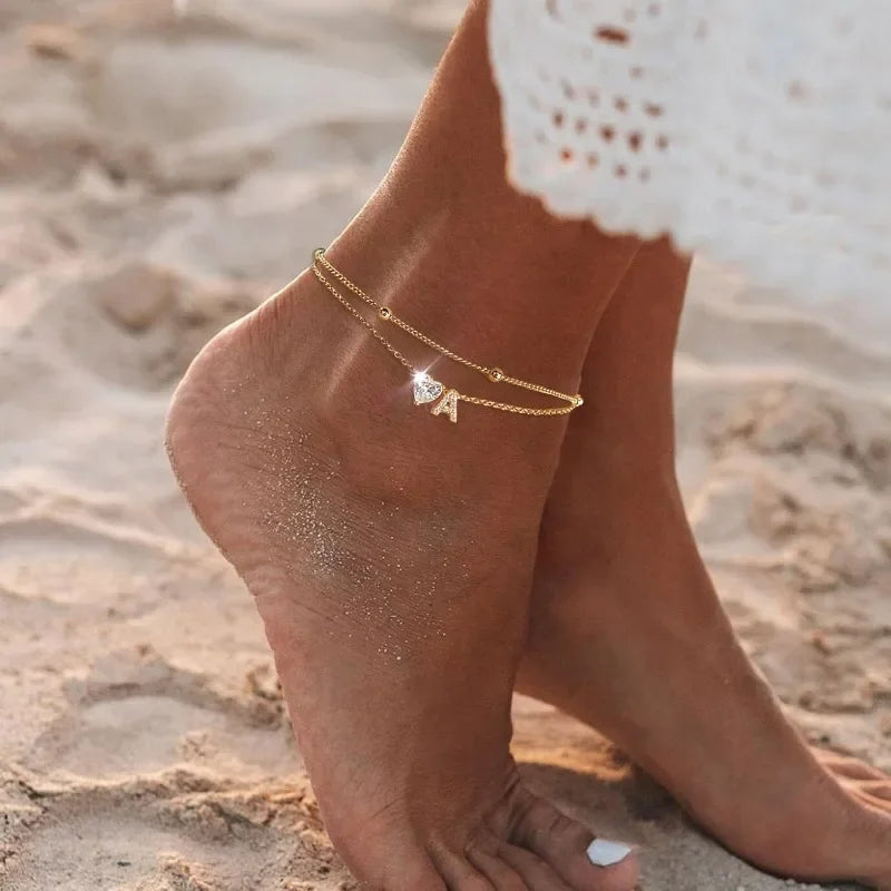 Gold Layered Heart Ankle Bracelet personalized