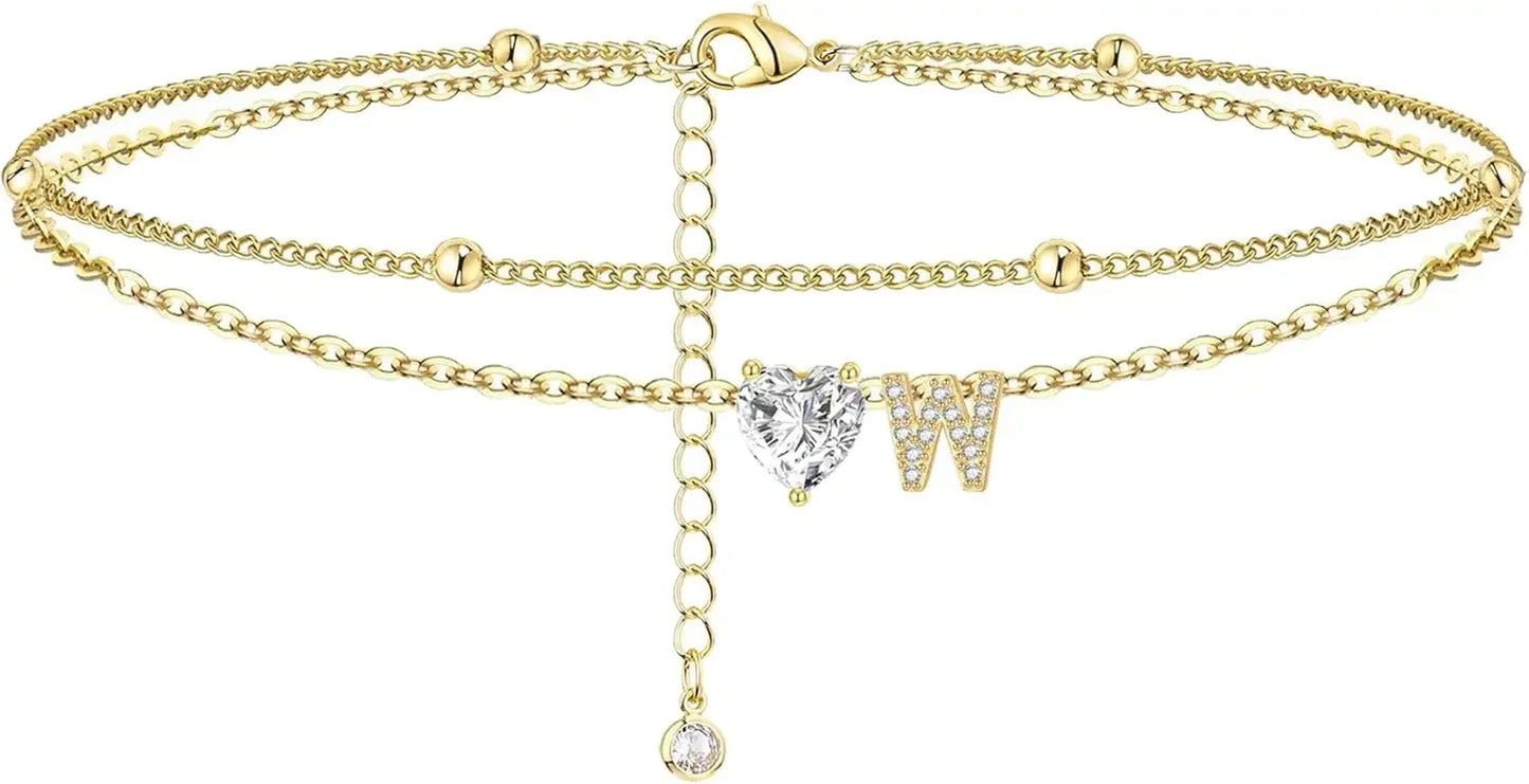 Gold Layered Heart Ankle Bracelet personalized
