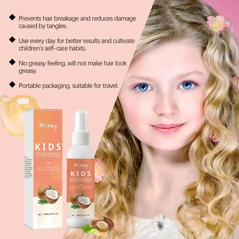 Kids Detangling Spray Frizzy Hair Detangler Tangle Tamer Knots Remover Tangle-Free Hair Care Coconut Oil for Toddlers Girls