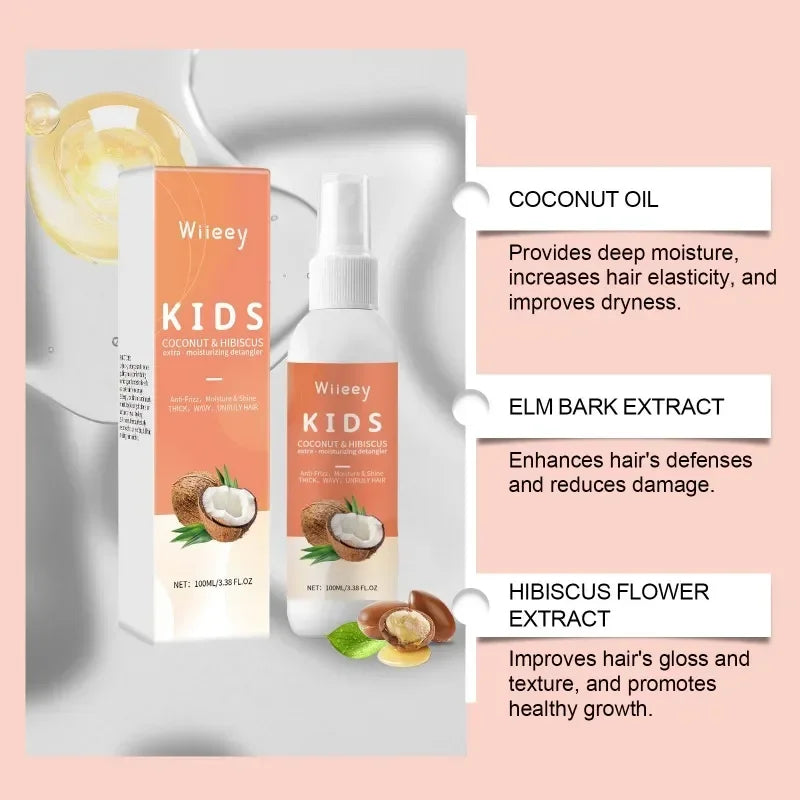Kids Detangling Spray Frizzy Hair Detangler Tangle Tamer Knots Remover Tangle-Free Hair Care Coconut Oil for Toddlers Girls