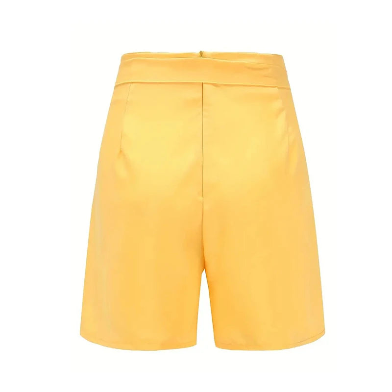 Solid Button Front Shorts