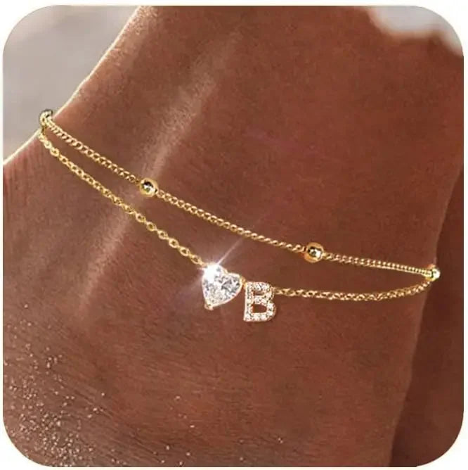 Gold Layered Heart Ankle Bracelet personalized