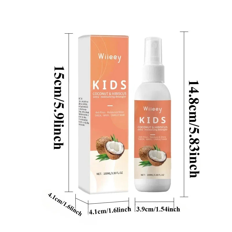 Kids Detangling Spray Frizzy Hair Detangler Tangle Tamer Knots Remover Tangle-Free Hair Care Coconut Oil for Toddlers Girls