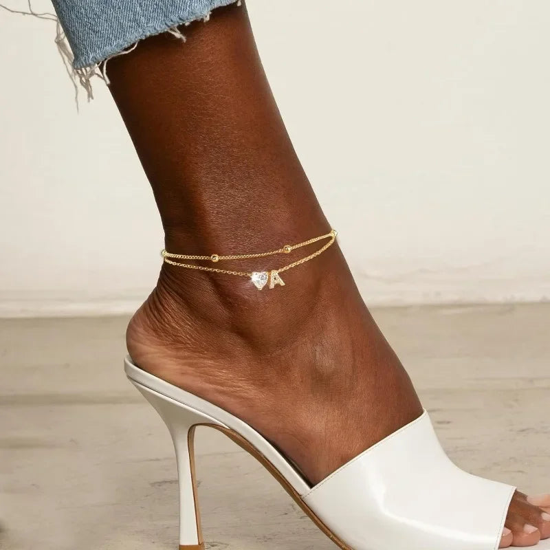 Gold Layered Heart Ankle Bracelet personalized