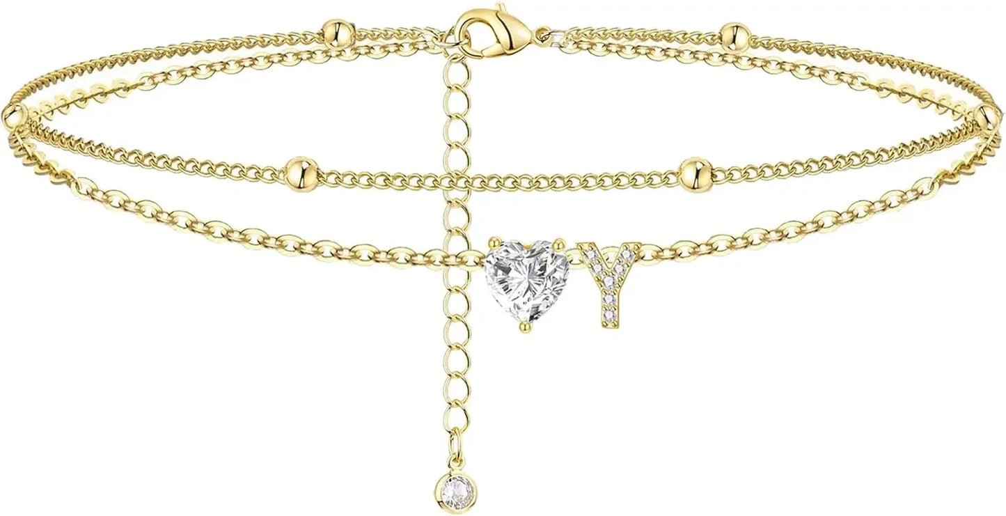 Gold Layered Heart Ankle Bracelet personalized
