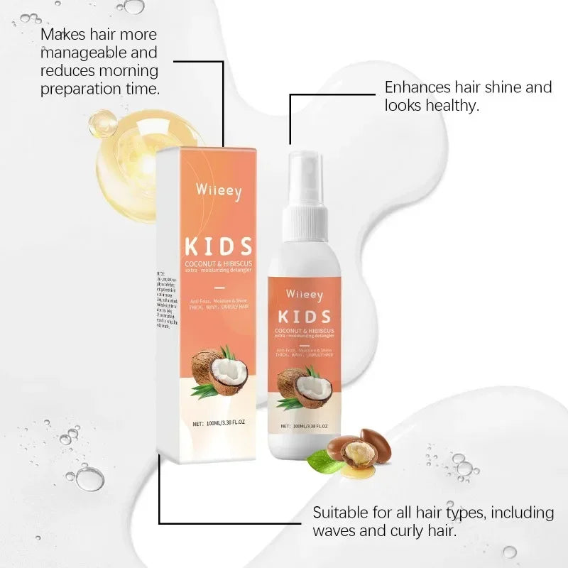 Kids Detangling Spray Frizzy Hair Detangler Tangle Tamer Knots Remover Tangle-Free Hair Care Coconut Oil for Toddlers Girls