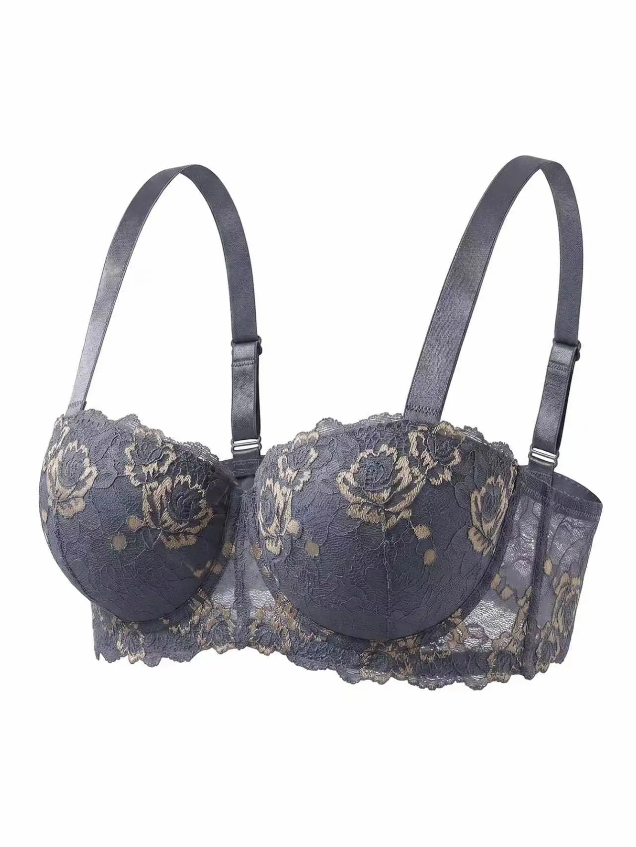 Daily Wide Strap Plus Size Women Bra Lace & Embroidery Push up Bra Comfort Thin Cup Underwire Support Lingerie Bra