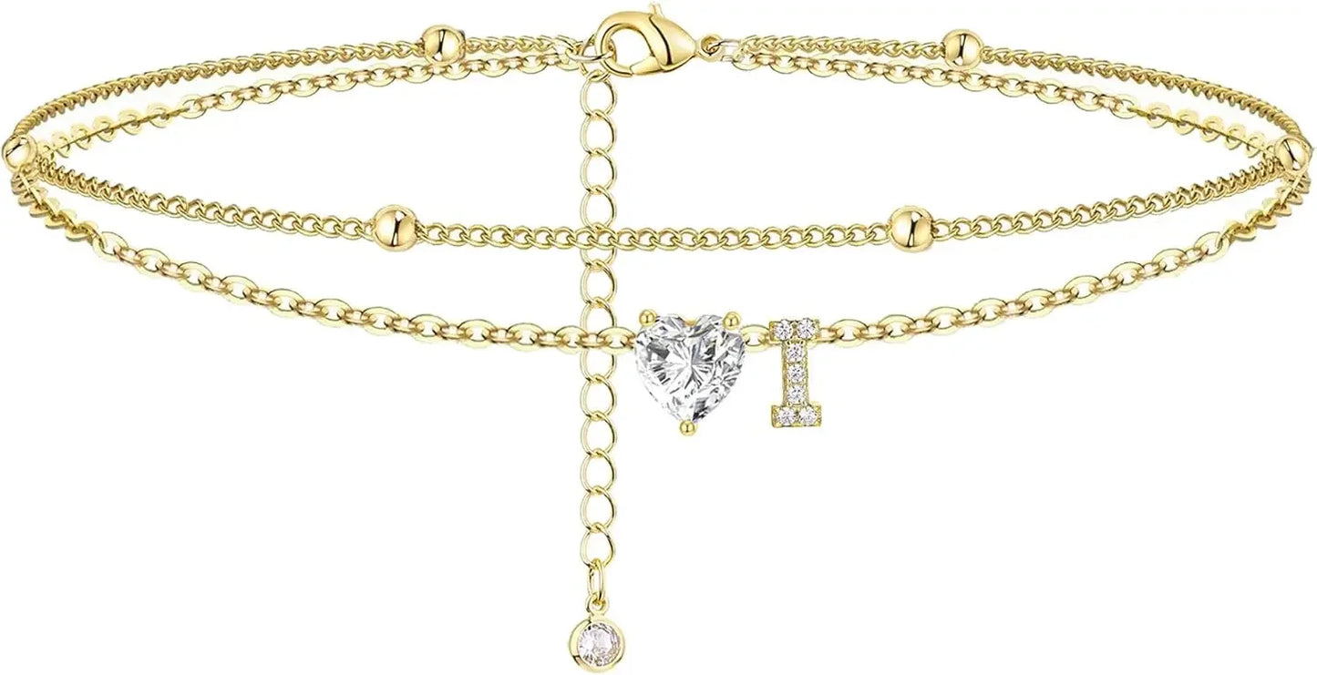 Gold Layered Heart Ankle Bracelet personalized