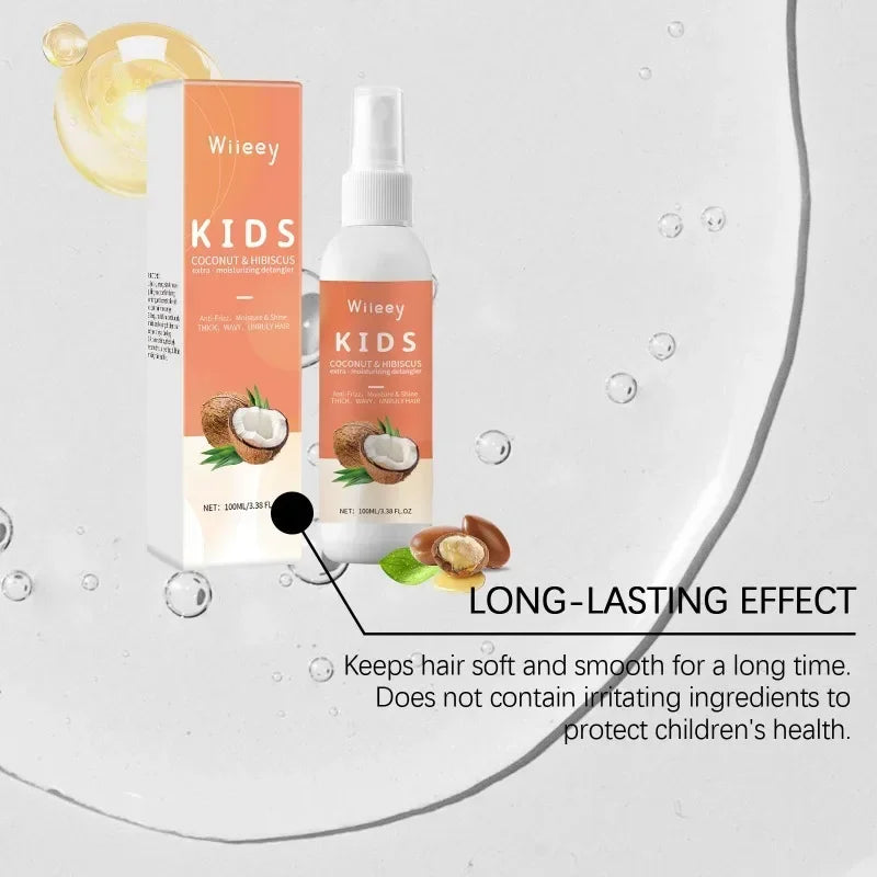 Kids Detangling Spray Frizzy Hair Detangler Tangle Tamer Knots Remover Tangle-Free Hair Care Coconut Oil for Toddlers Girls