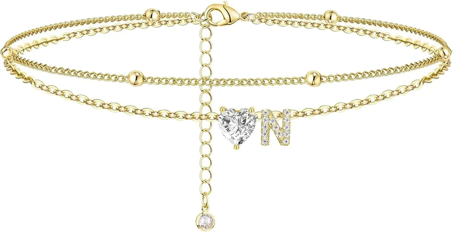 Gold Layered Heart Ankle Bracelet personalized