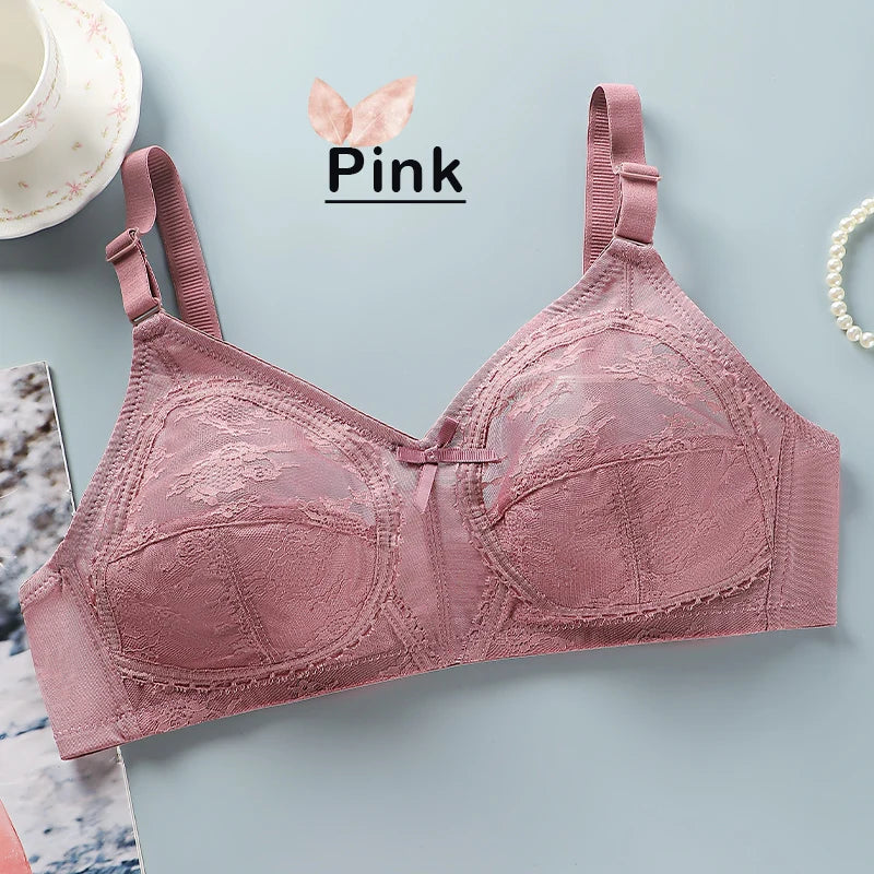 Women's Big Lace Bra Ultra-thin Unlined Transparent Push up Bras
