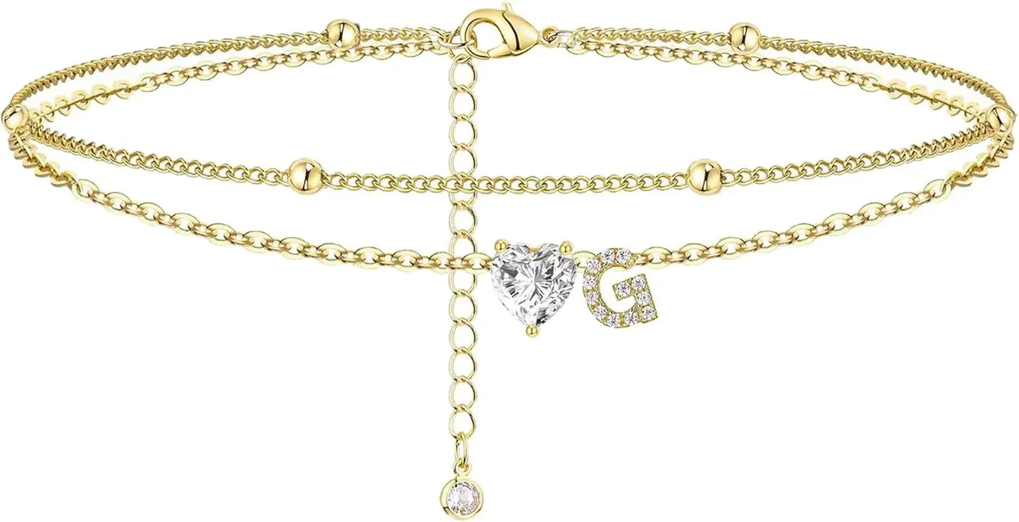 Gold Layered Heart Ankle Bracelet personalized