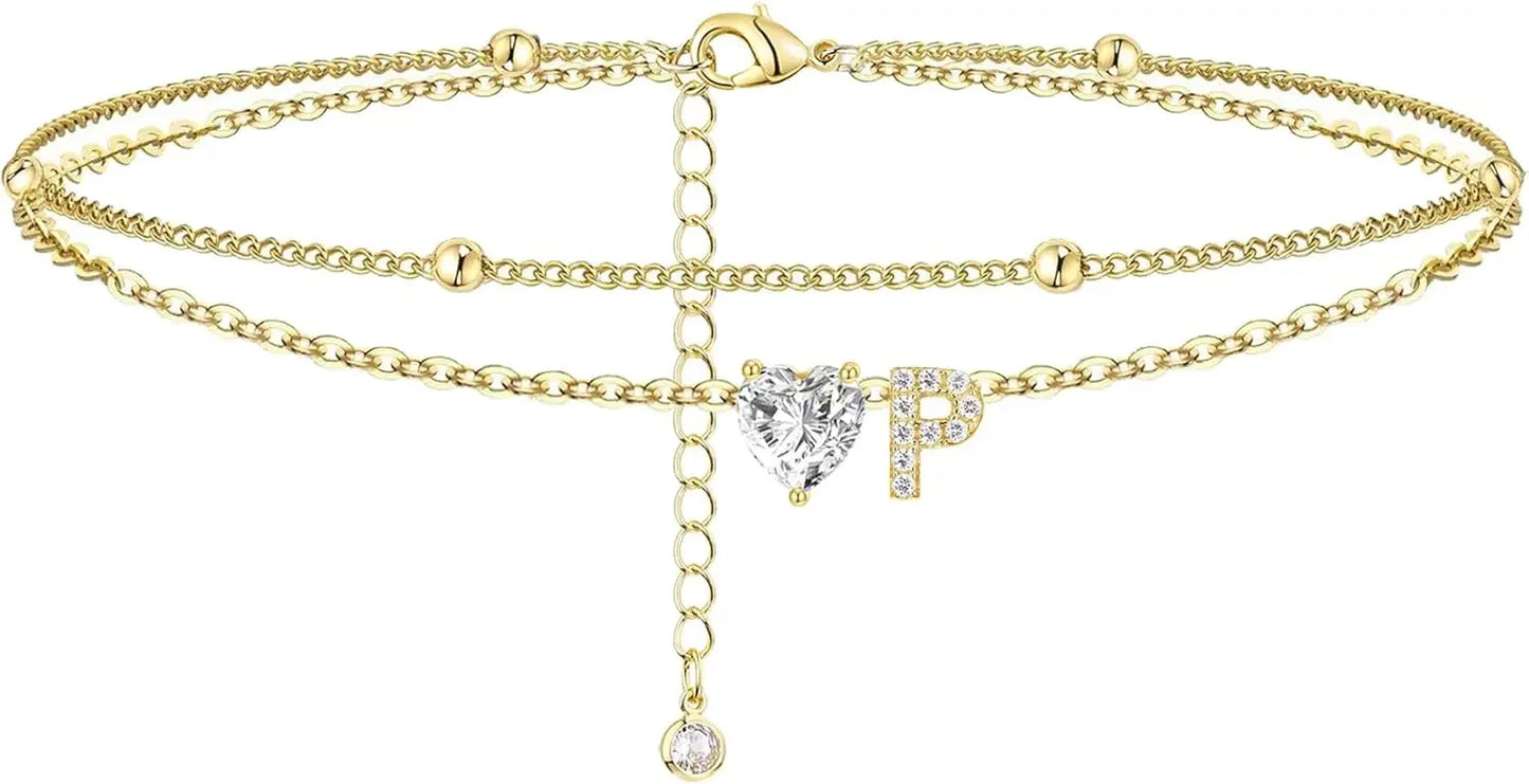 Gold Layered Heart Ankle Bracelet personalized