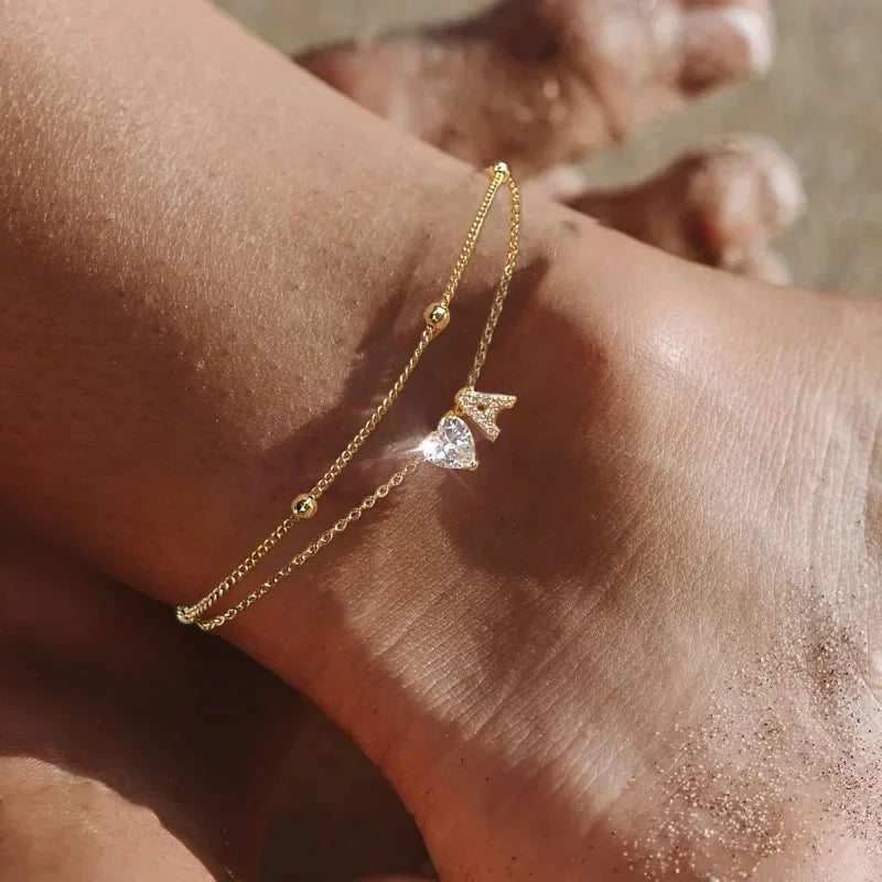 Gold Layered Heart Ankle Bracelet personalized