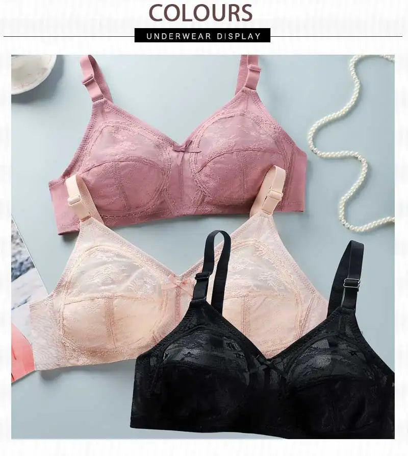 Women's Big Lace Bra Ultra-thin Unlined Transparent Push up Bras Wireless Sexy Fashion Underwear 34-46 Large Bras